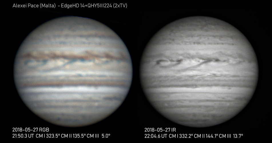 Jupiter, aufgenommen mit L-RGB Filtern und Astrnomik ProPlanet 742